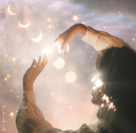 blue tinted moon closeup